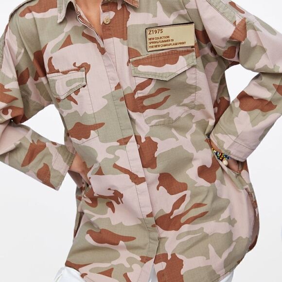 ZARA Camouflage Button Up Shacket. Size L. - Picture 1 of 12